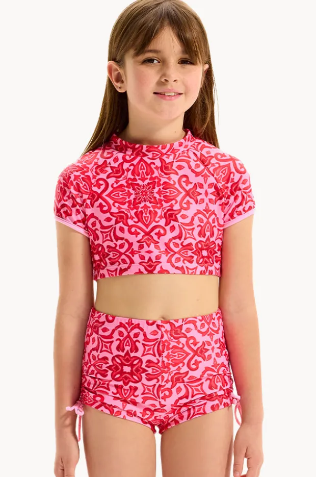Rashies & Sunsuits|Seafolly Girls Girls Capri Tile Suntop Set Red/Pink