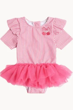 Rashies & Sunsuits|Huxbaby Girls Pie Stripe Ballerina Sunsuit Cherry