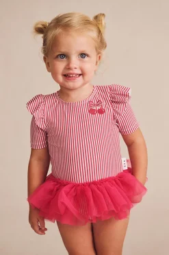 Rashies & Sunsuits|Huxbaby Girls Pie Stripe Ballerina Sunsuit Cherry