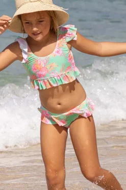 Bikini Sets|Bikini Sets|Snapper Rock Girls Coastal Shells Frill Crop Set Green