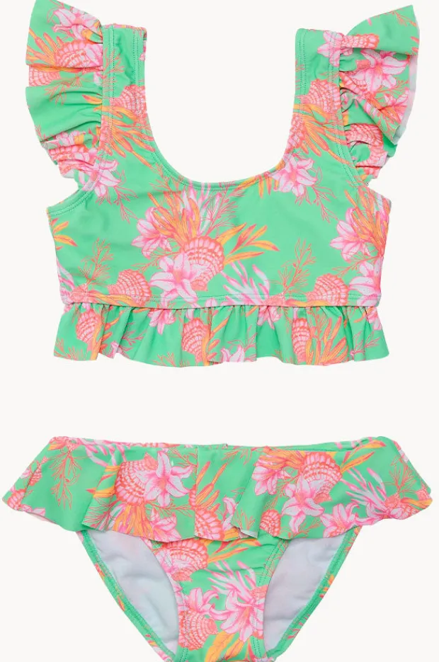 Bikini Sets|Snapper Rock Girls Coastal Shells Frill Crop Set Green