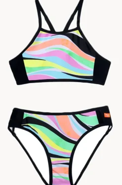 Bikini Sets|Salty Ink Girls Coastal Wave Crop Set Neon