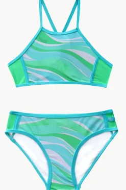 Bikini Sets|Salty Ink Girls Coastal Wave Crop Set Blue