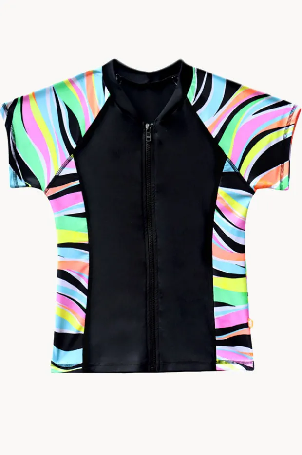 Rashies & Sunsuits|Salty Ink Girls Coastal Wave Short Sleeve Suntop Neon