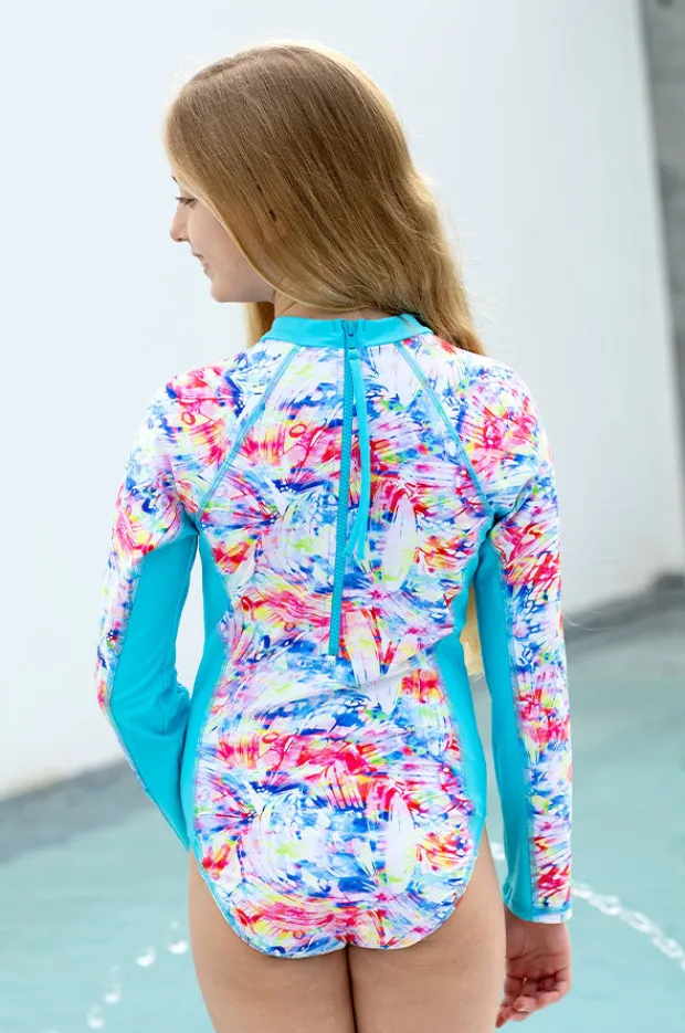 Rashies & Sunsuits|Rashies & Sunsuits|Salty Ink Girls Cosmik Crush Long Sleeve Sunsuit Blue/multi