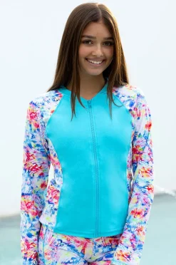 Rashies & Sunsuits|Salty Ink Girls Cosmik Crush Long Sleeve Suntop Blue/multi