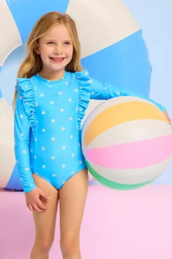 Rashies & Sunsuits|Seafolly Girls Girls Daisy Chain Frill Sunsuit Blue