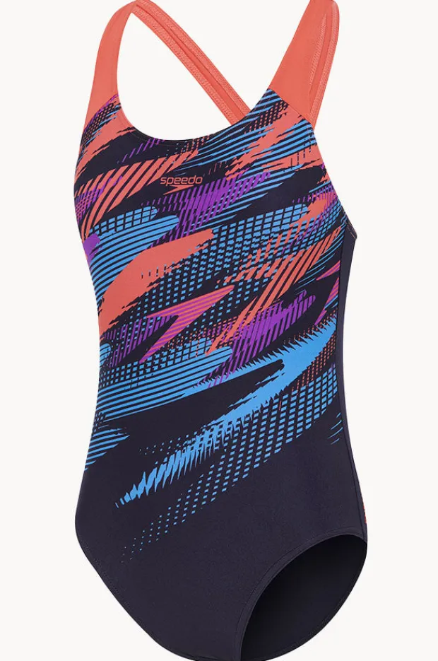 One Pieces|Speedo Girls Digi Boom Placement Splashback One Piece Navy/coral
