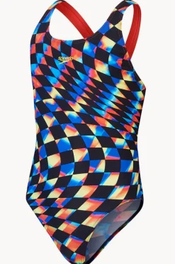 One Pieces|Speedo Girls Digital Allover Leaderback One Piece Black/Multi