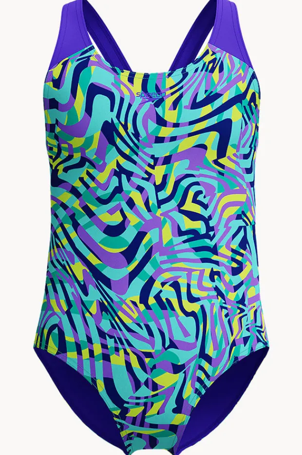 One Pieces|Speedo Girls Digital Allover Splashback One Piece Indigo