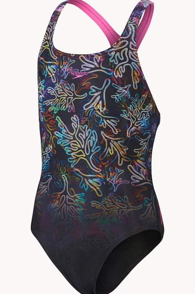 One Pieces|Speedo Girls Digital Placement Medalist One Piece Black/Purple