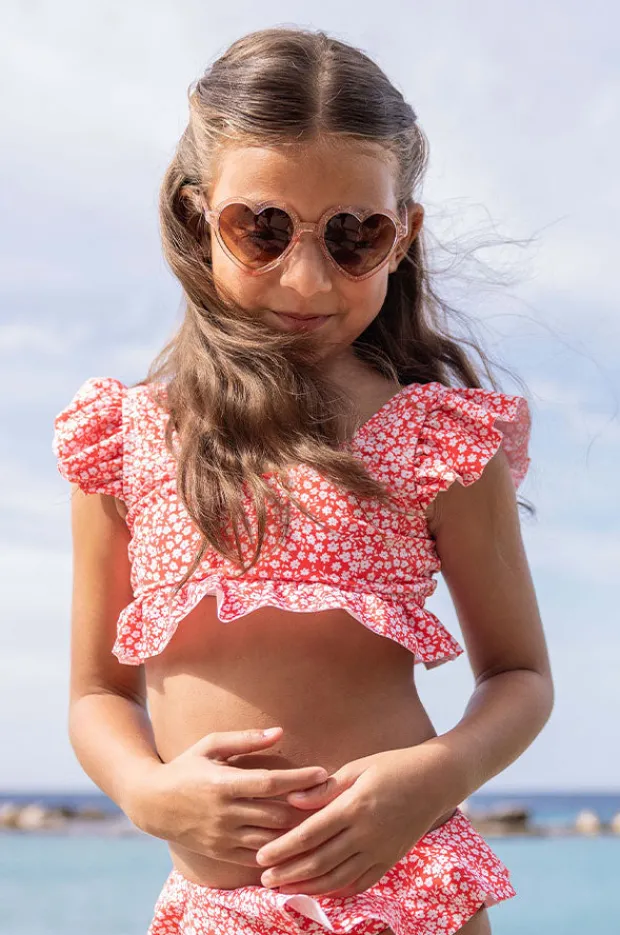 Bikini Sets|Snapper Rock Girls Ditsy Bloom Frilled Crop Set Red