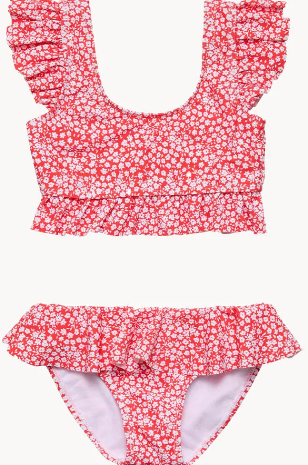 Bikini Sets|Snapper Rock Girls Ditsy Bloom Frilled Crop Set Red