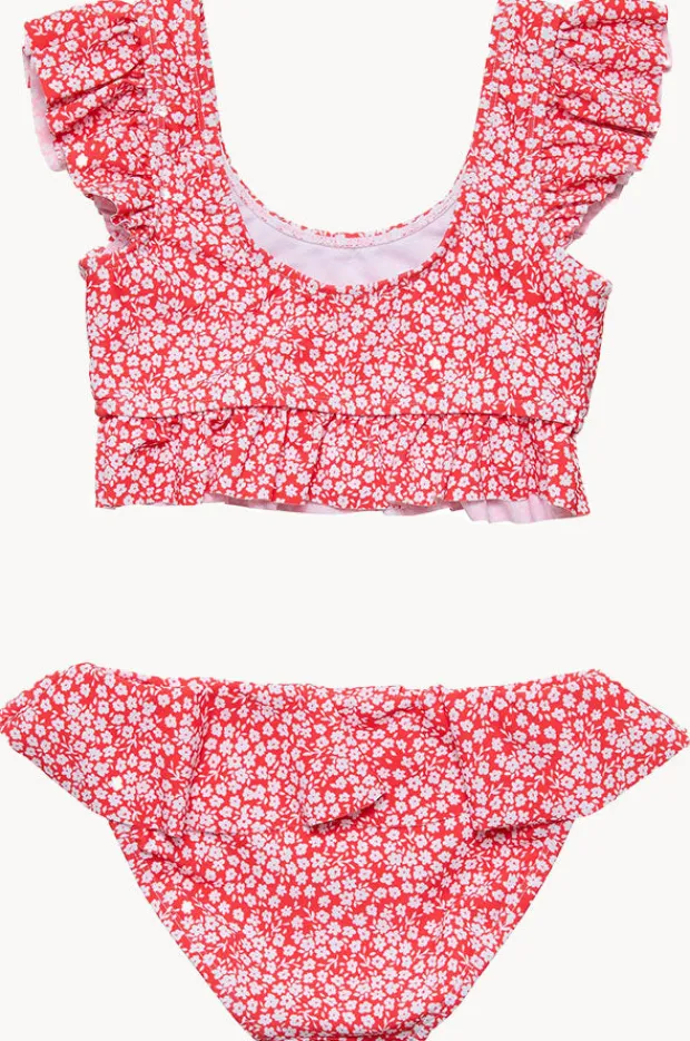 Bikini Sets|Snapper Rock Girls Ditsy Bloom Frilled Crop Set Red