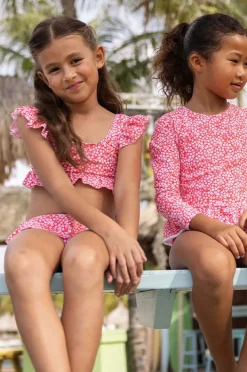 Bikini Sets|Snapper Rock Girls Ditsy Bloom Frilled Crop Set Red