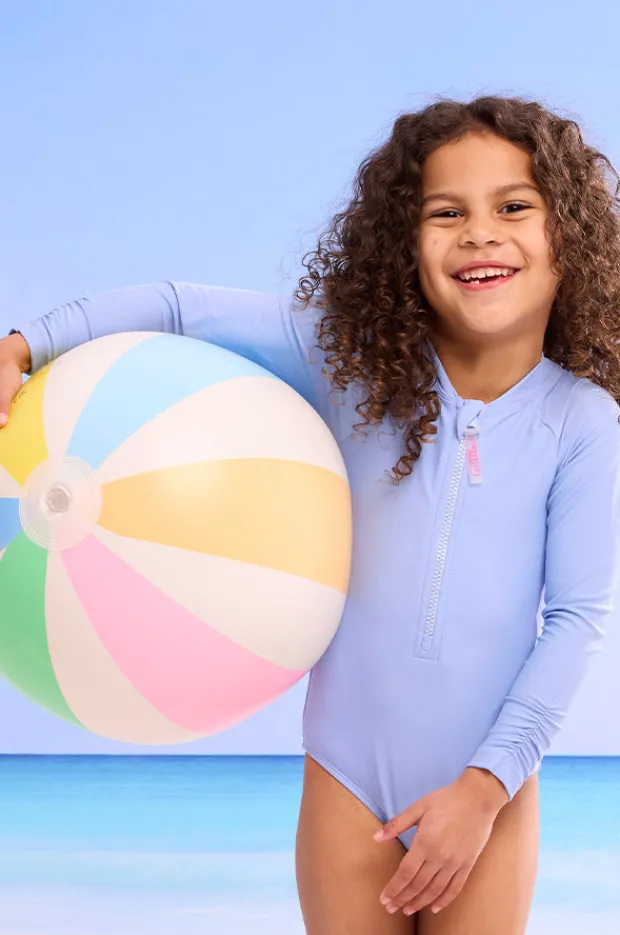 Rashies & Sunsuits|Seafolly Girls Girls Essentials Long Sleeve Sunsuit Sky