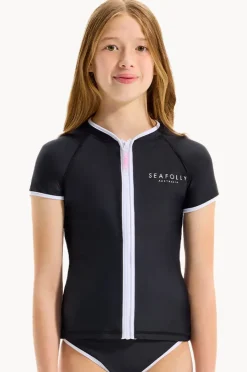 Rashies & Sunsuits|Seafolly Girls Girls Essentials Short Sleeve Suntop BLACK