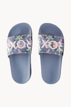 Footwear|Roxy Girls Floral Slippy II Slide Dusty Blue