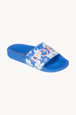 Footwear|Roxy Girls Floral Slippy II Slide Blue/white