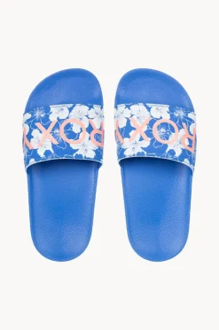 Footwear|Roxy Girls Floral Slippy II Slide Blue/white