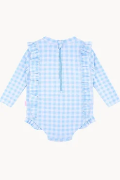 Rashies & Sunsuits|Seafolly Girls Girls Gingham Frill Sunsuit Blue