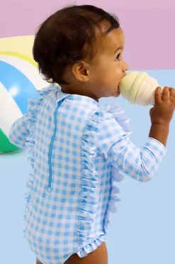 Rashies & Sunsuits|Seafolly Girls Girls Gingham Frill Sunsuit Blue