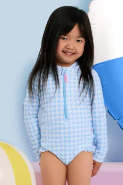 Rashies & Sunsuits|Seafolly Girls Girls Gingham Long Sleeve Sunsuit Blue