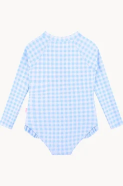 Rashies & Sunsuits|Seafolly Girls Girls Gingham Long Sleeve Sunsuit Blue