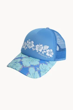 Hats|Billabong Girls Happy Hibiscus Trucker Cap Blue