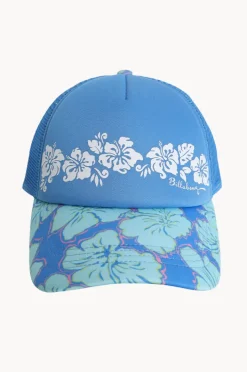 Hats|Billabong Girls Happy Hibiscus Trucker Cap Blue