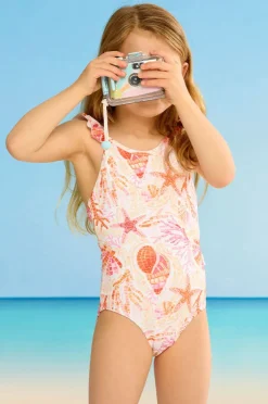 One Pieces|Seafolly Girls Girls La Mer Frill One Piece Orange/pink