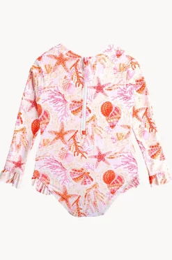 Rashies & Sunsuits|Seafolly Girls Girls La Mer Frill Sunsuit Orange/Pink