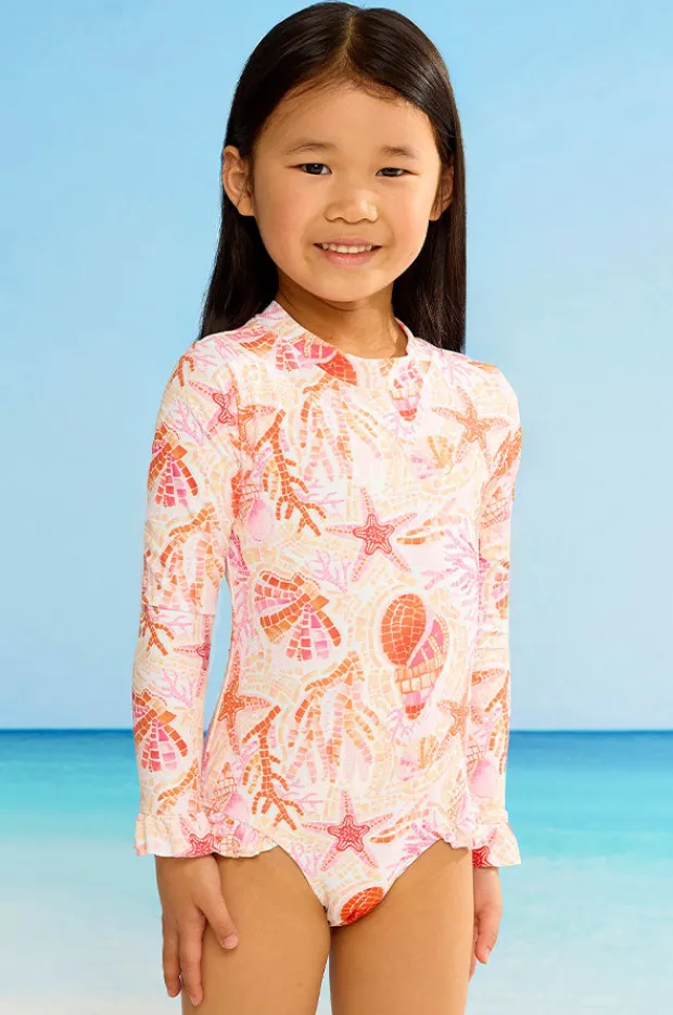 Rashies & Sunsuits|Seafolly Girls Girls La Mer Frill Sunsuit Orange/Pink