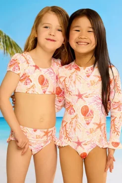 Rashies & Sunsuits|Seafolly Girls Girls La Mer Frill Sunsuit Orange/Pink