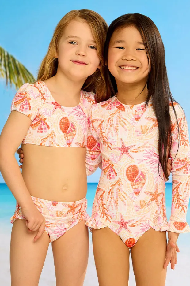 Rashies & Sunsuits|Seafolly Girls Girls La Mer Frill Sunsuit Orange/Pink