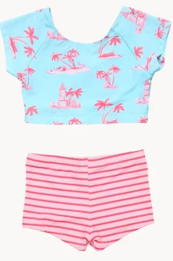 Rashies & Sunsuits|Snapper Rock Girls Lighthouse Island Crop Suntop Set Blue/Pink
