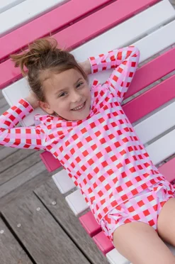 Rashies & Sunsuits|Milky Girls Lollipop Check Suntop Red/pink