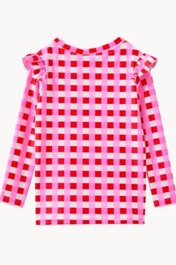 Rashies & Sunsuits|Milky Girls Lollipop Check Suntop Red/pink