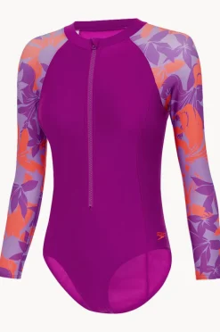 Rashies & Sunsuits|Speedo Girls Long Sleeve Sunsuit Purple/Orange