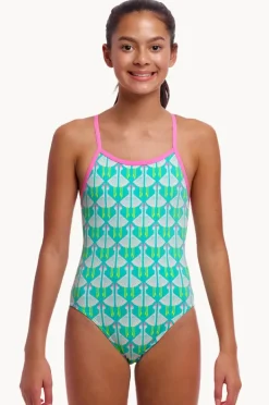 One Pieces|Funkita Girls Loose Goose Single Strap One Piece Green/white