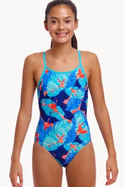 One Pieces|Funkita Girls Lotsa Leaves Diamond Back One Piece Blue/orange