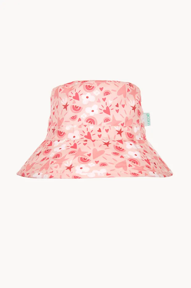 Hats|Acorn Girls Love Heart Broad Brim Bucket Hat Pink/Cream