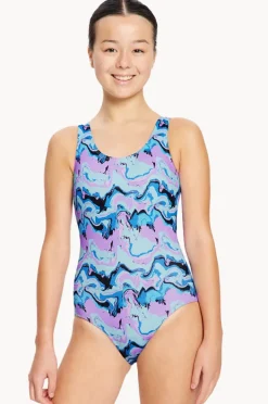 Period Swimwear|One Pieces|Modibodi Girls Marble Performance Racerback One Piece Blue