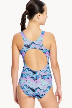 Period Swimwear|One Pieces|Modibodi Girls Marble Performance Racerback One Piece Blue