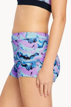 Period Swimwear|Modibodi Girls Marble Performance Hi Waist Short Blue