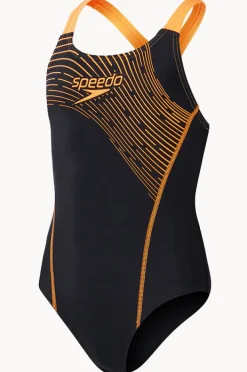One Pieces|Speedo Girls Medley Logo Medalist One Piece Black/Orange