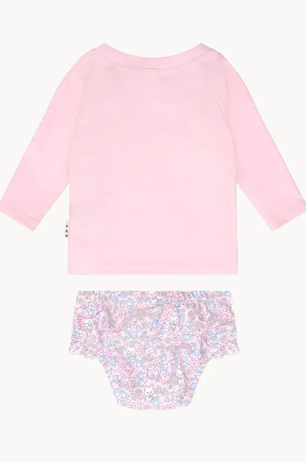 Rashies & Sunsuits|Rashies & Sunsuits|Huxbaby Girls Meow Meow Suntop Set Blossom