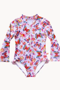 Rashies & Sunsuits|Salty Ink Girls Miss Aloha Long Sleeve Sunsuit Blue/Natural