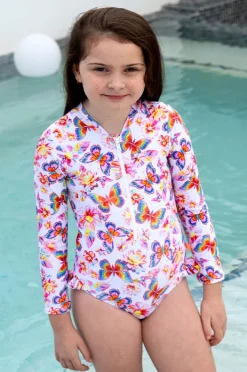 Rashies & Sunsuits|Salty Ink Girls Miss Aloha Long Sleeve Sunsuit Blue/Natural