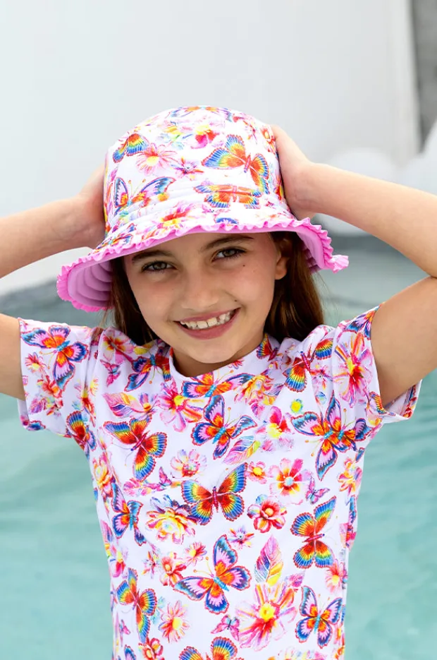 Hats|Salty Ink Girls Miss Aloha Reversible Sunhat Blue/natural